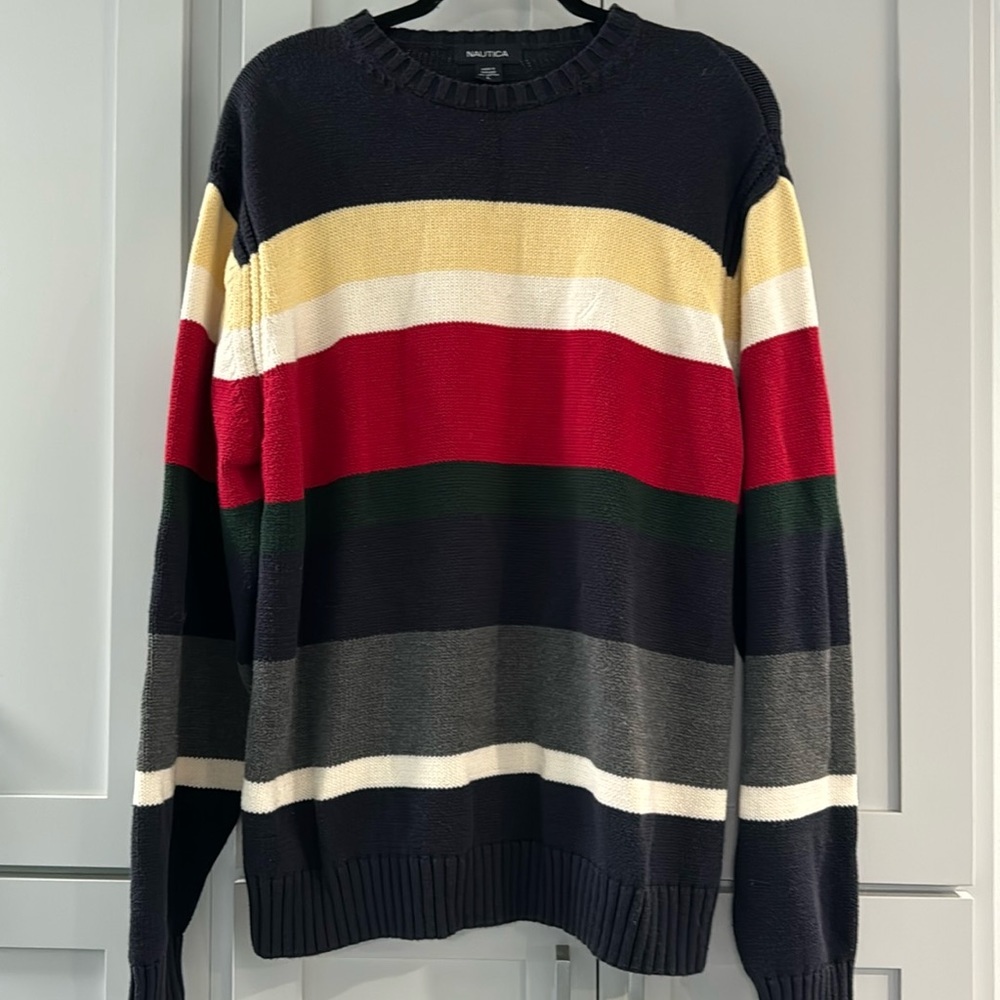 Nautica Multicolor 90s‎ Style Men’s Striped Crewneck Sweater 100% Cotton